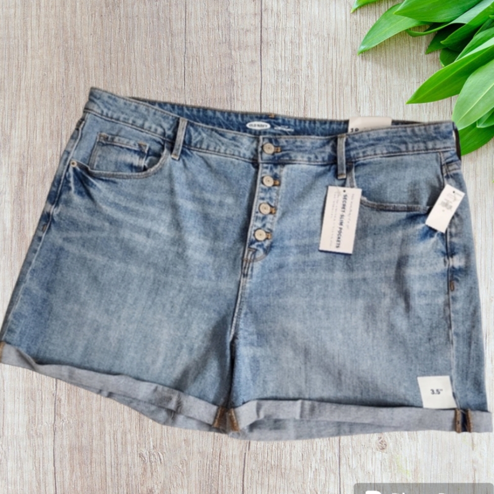 Old Navy Denim Shorts High Rise Blue Secret Slim Pockets Size 18 NWT